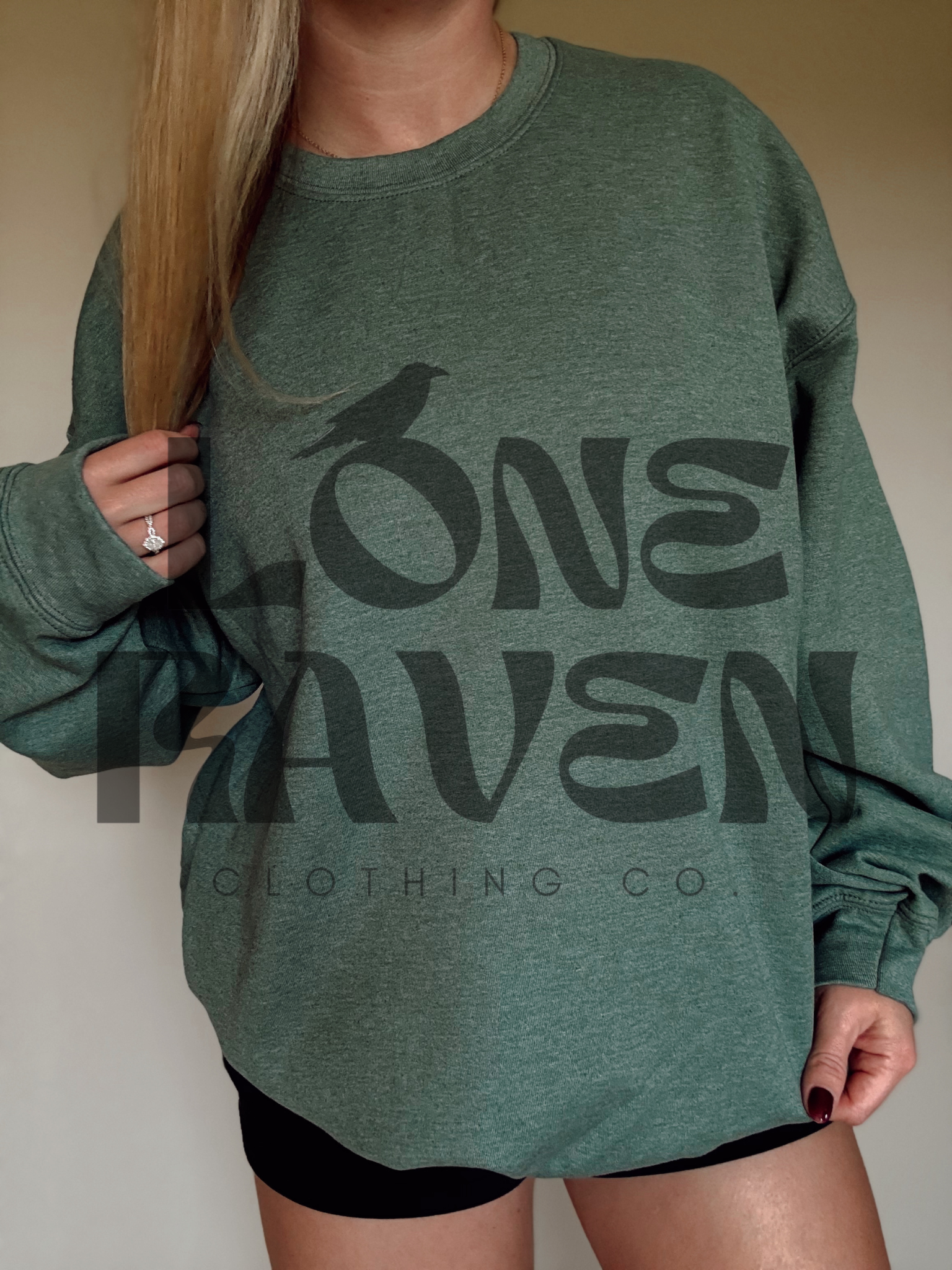Heather green gildan sweatshirt